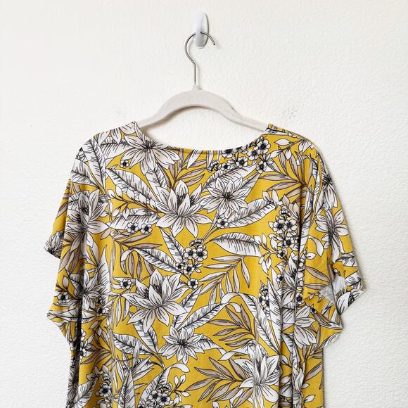 [J. Jill] Yellow Floral Luxe Supima V-Neck Easy Tee Short Sleeve T-Shirt Size XL - Picture 4 of 10